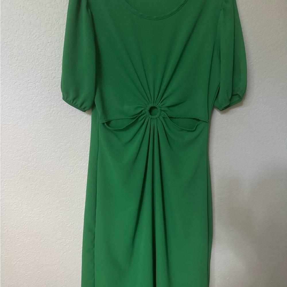 Olivia Rae Green Ruched Tie Front Midi Dress